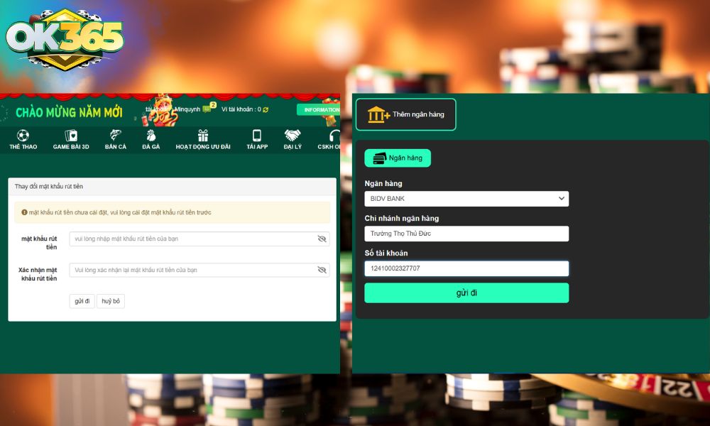 Bắt buộc cài đặt mật khẩu rút tiền và thêm tài khoản ngân hàng