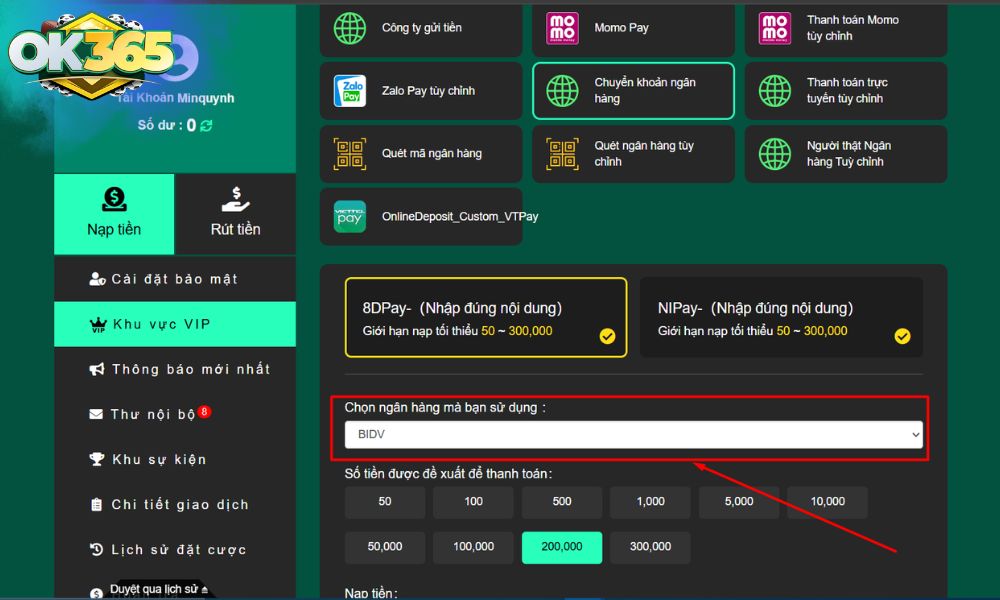 BIDV cho phép nạp trực tiếp tiền giải ngân vào OK365