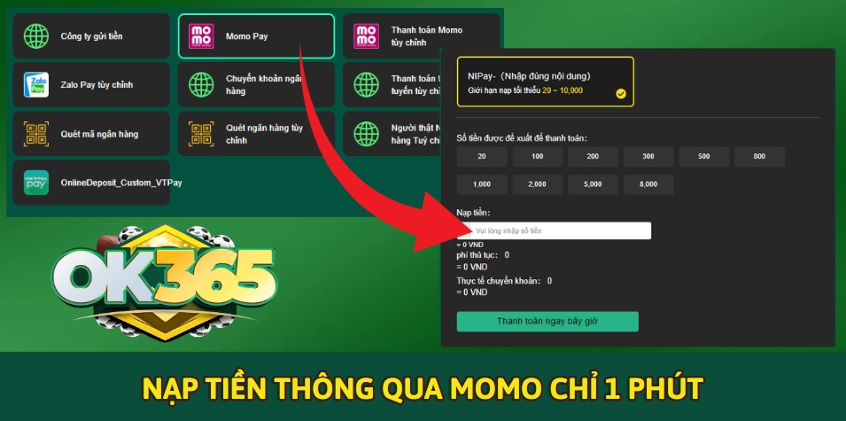 Nạp tiền thông qua MOMO chỉ 1 phút